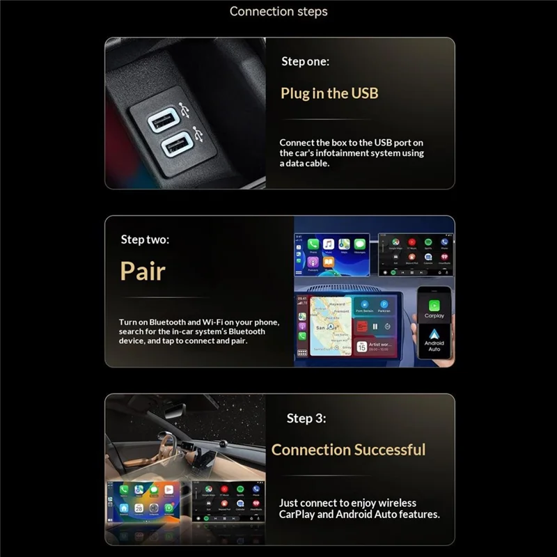 Q1A 2 in 1 CarPlay Android Auto Wireless Adapter Bluetooth-compatible 5.0 5G WiFi USB Plug and Play, Plastic Shell - Black+White Mark