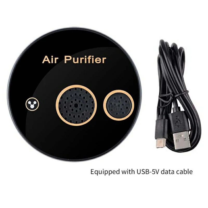 USB Powered Plasma Negative Ion Air Purifier 360-Degree Purification 5W Low Noise for Car Bathroom Kitchen - Black
