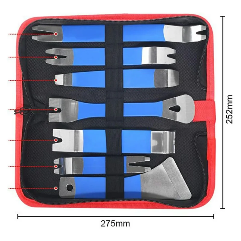 7Pcs Stainless Steel Car Pry Bar Tool Set Multi-Size Trim Removal Pry Bars for Car Door Panel Dashboard Removal - Blue