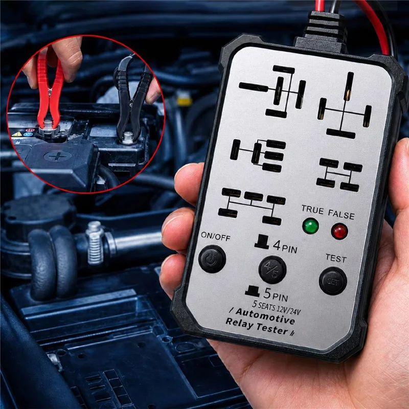 Automotive Relay Tester 12V / 24V Dual Voltage Diagnostic Tool 5-Position Multi-Function Relay Detector for Vehicle Repair - White