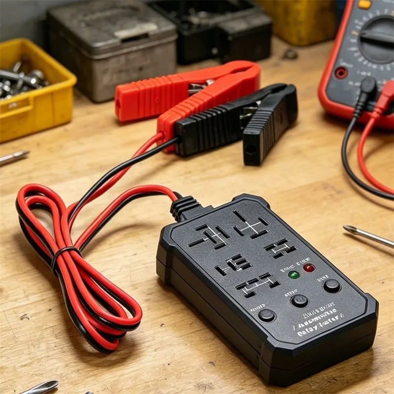 Automotive Relay Tester 12V / 24V Dual Voltage Diagnostic Tool 5-Position Multi-Function Relay Detector for Vehicle Repair - White