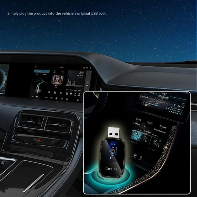 Q1A 2 in 1 Wireless CarPlay Android Auto Adapter mit integriertem LCD-Display Bluetooth 5.0 USB Plug and Play – Schwarz