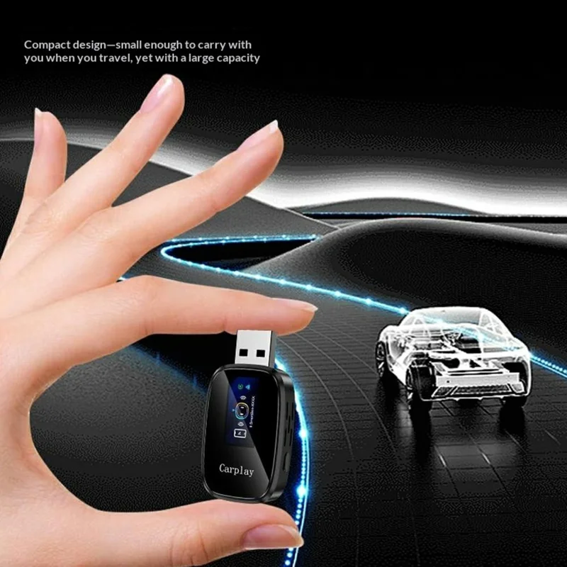 Q1A 2 in 1 Wireless CarPlay Android Auto Adapter mit integriertem LCD-Display Bluetooth 5.0 USB Plug and Play – Schwarz
