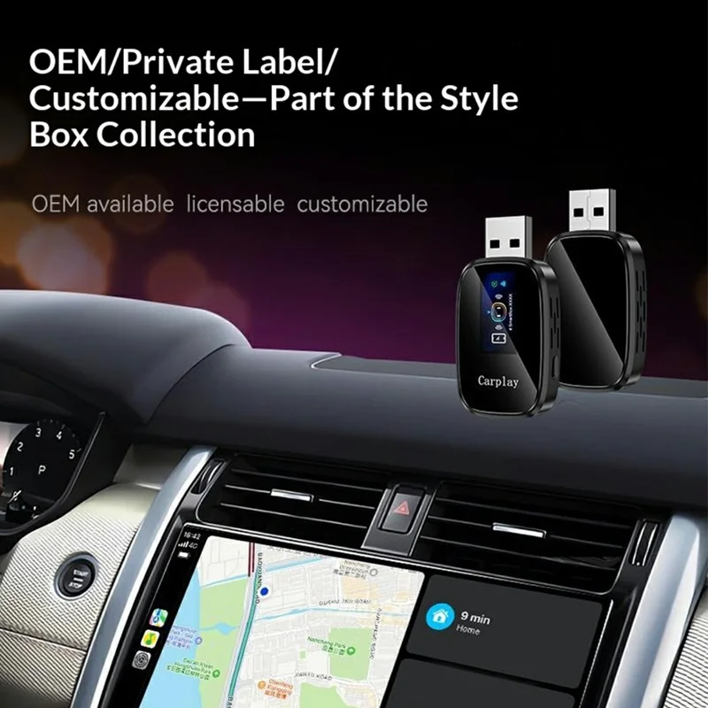 Q1A 2 in 1 Wireless CarPlay Android Auto Adapter mit integriertem LCD-Display Bluetooth 5.0 USB Plug and Play – Schwarz