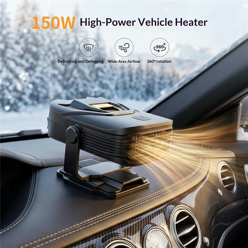 12V 150W Portable Car Heater Fast Heating Defrosting Defogging Windshield Defroster Fan - Black