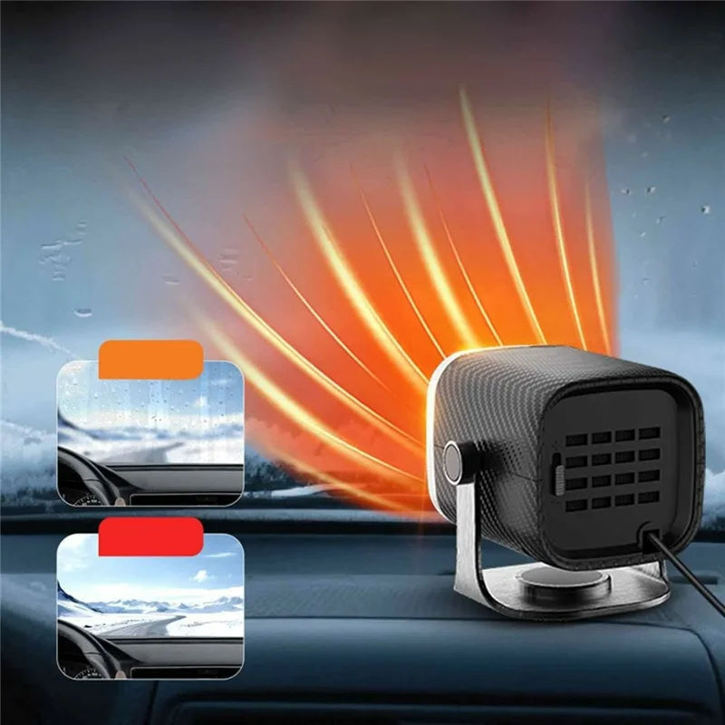24V Car Heater Fan with 1.3m Cable High Power Defrosting Defogging for Car Windshield - Black
