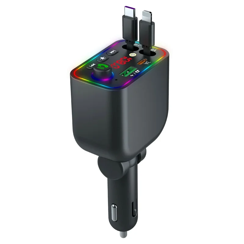 T4 100W Fast Charging Car Charger with Retractable Cables Starry Sky Light Bluetooth-compatible MP3 Player - Black