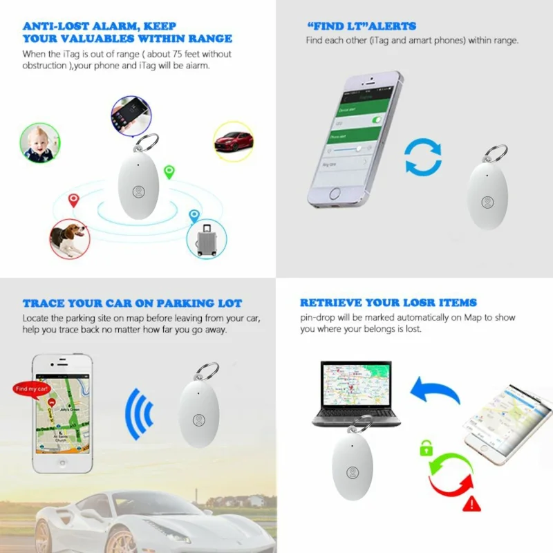 Bluetooth-compatible Key Finder Tracker Bidirectional Alarm App Control Anti-Lost Locator for Pets Wallet - Black