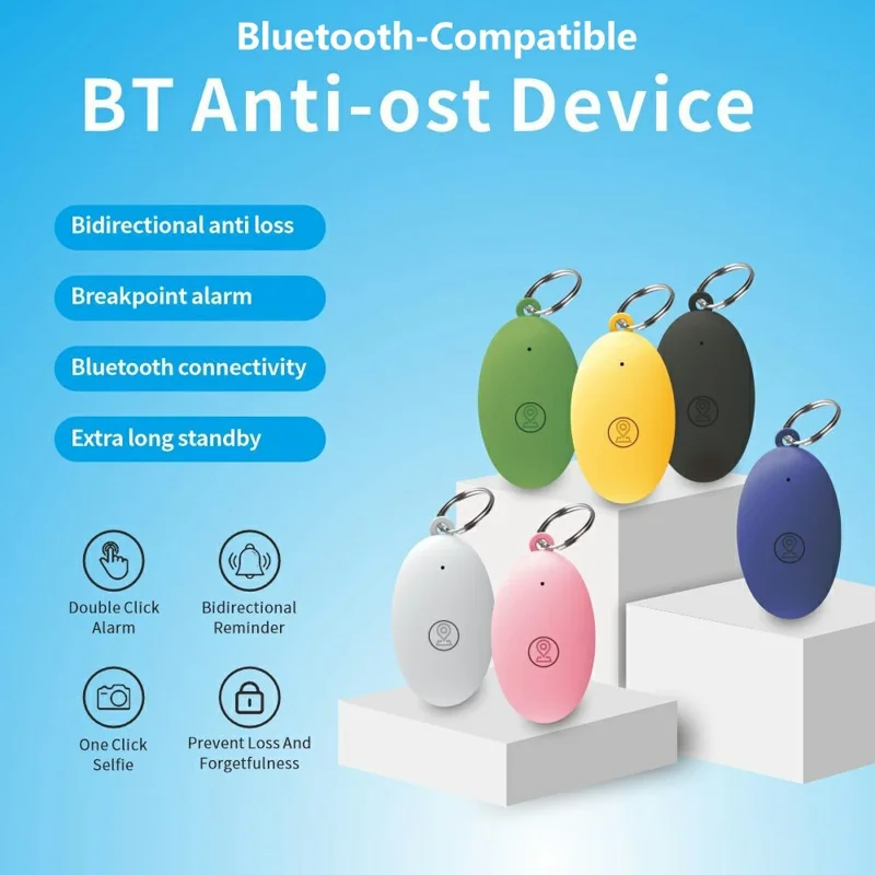 Bluetooth-compatible Key Finder Tracker Bidirectional Alarm App Control Anti-Lost Locator for Pets Wallet - Black