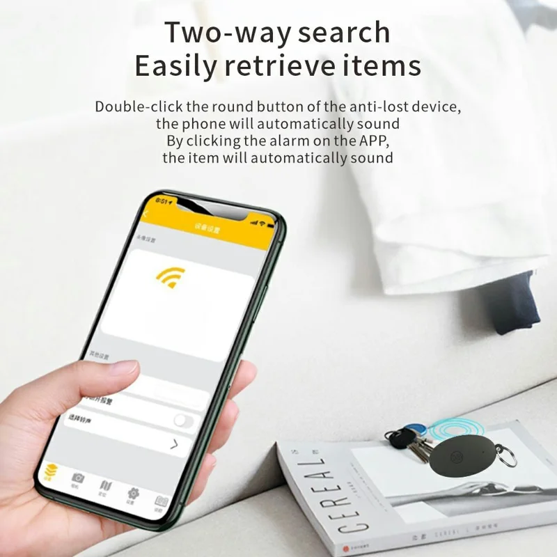 Bluetooth-compatible Key Finder Tracker Bidirectional Alarm App Control Anti-Lost Locator for Pets Wallet - Black