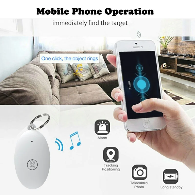 Bluetooth-compatible Key Finder Tracker Bidirectional Alarm App Control Anti-Lost Locator for Pets Wallet - Black