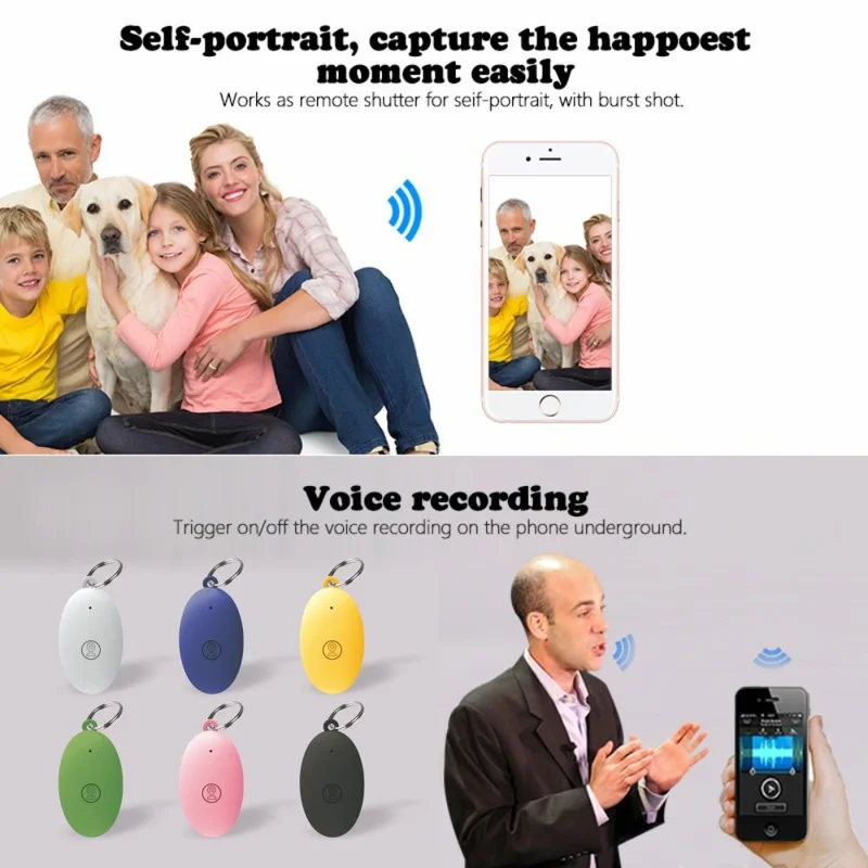 Bluetooth-compatible Key Finder Tracker Bidirectional Alarm App Control Anti-Lost Locator for Pets Wallet - Black