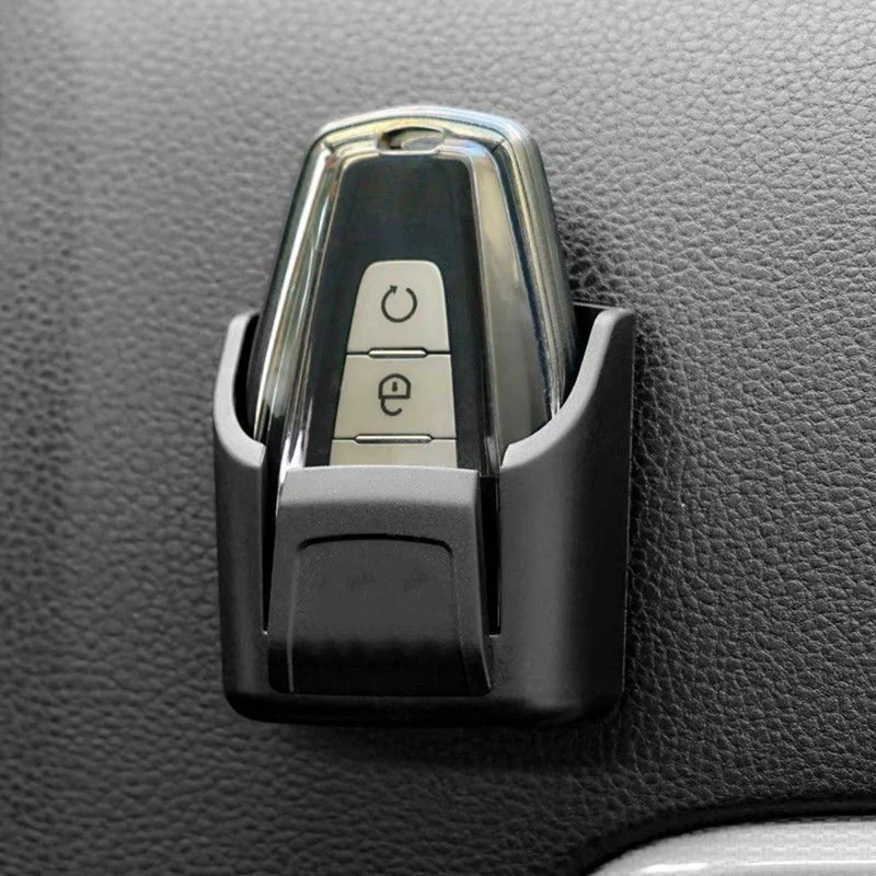 Car Key Holder Adhesive Mounting PVC U-Shaped Design Storage Box for Car Dashboard Center Console - Black