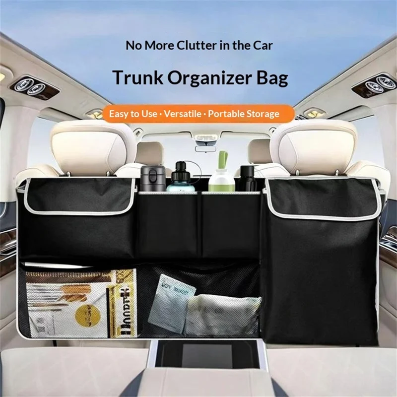 Car Seat Back Organizer Waterproof Oxford Fabric Multi-Pocket Storage Bag for SUV SPV Hatchback - Black