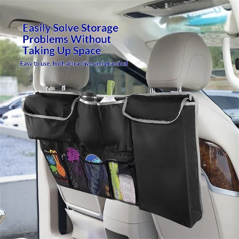 Car Seat Back Organizer Waterproof Oxford Fabric Multi-Pocket Storage Bag for SUV SPV Hatchback - Black