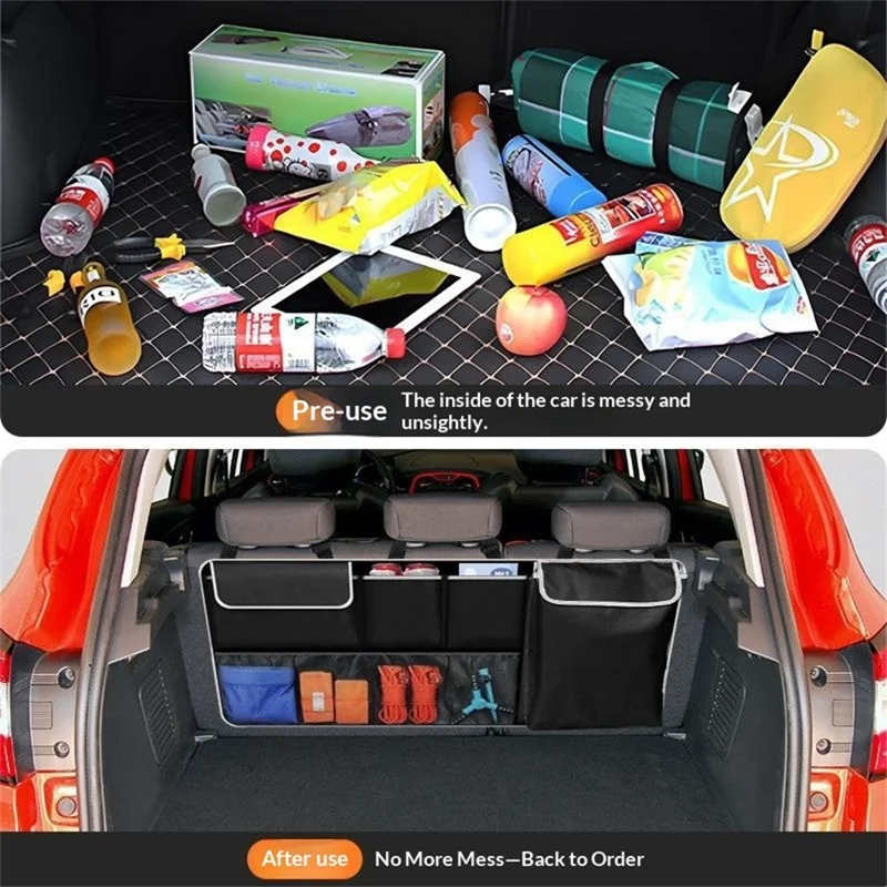 Car Seat Back Organizer Waterproof Oxford Fabric Multi-Pocket Storage Bag for SUV SPV Hatchback - Black