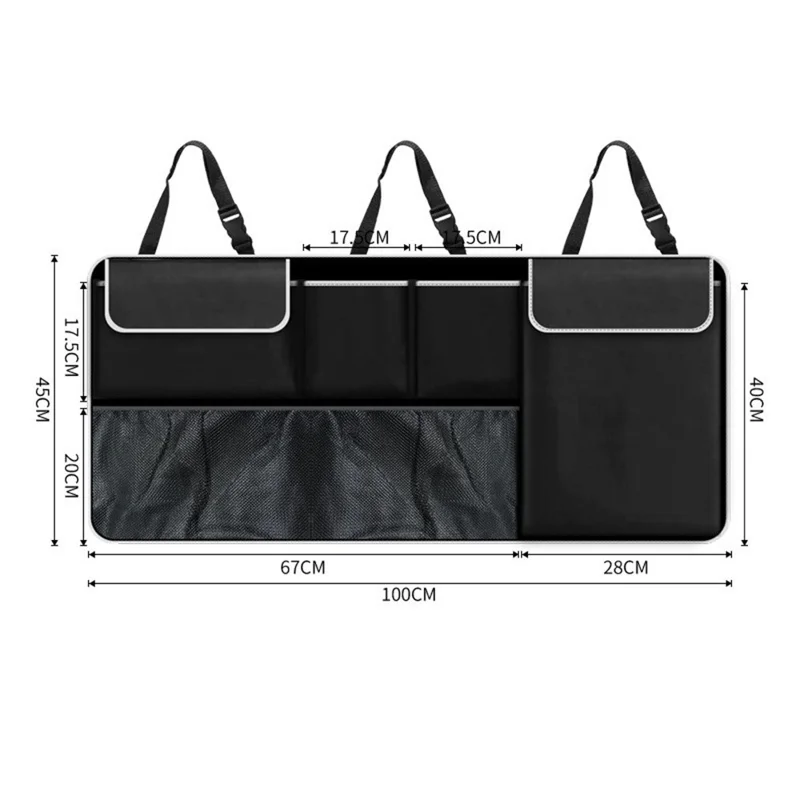 Car Seat Back Organizer Waterproof Oxford Fabric Multi-Pocket Storage Bag for SUV SPV Hatchback - Black