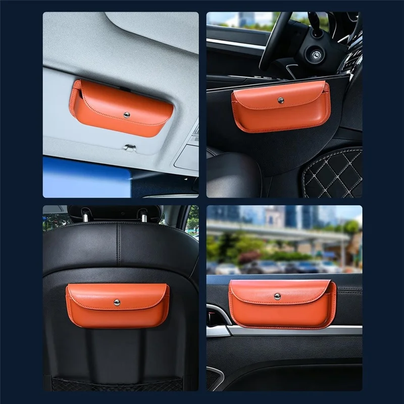 Boîte de Rangement pour Pare-Soleil de Voiture en Cuir avec Couvercle à Fermeture Magnétique - Orange / Cuir Microfibre