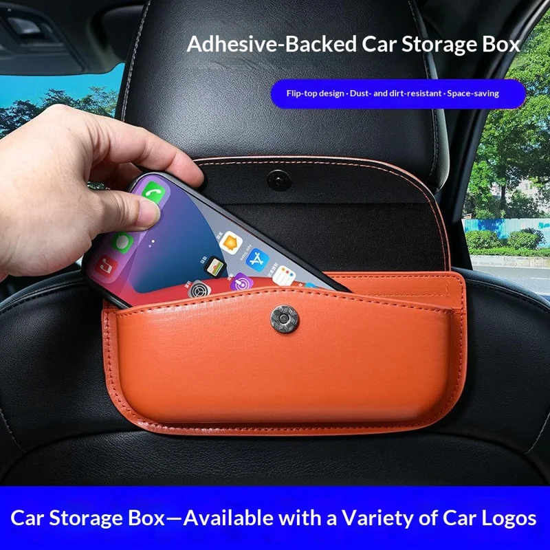 Boîte de Rangement pour Pare-Soleil de Voiture en Cuir avec Couvercle à Fermeture Magnétique - Orange / Cuir Microfibre