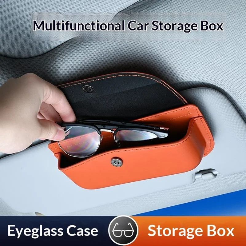 Boîte de Rangement pour Pare-Soleil de Voiture en Cuir avec Couvercle à Fermeture Magnétique - Orange / Cuir Microfibre