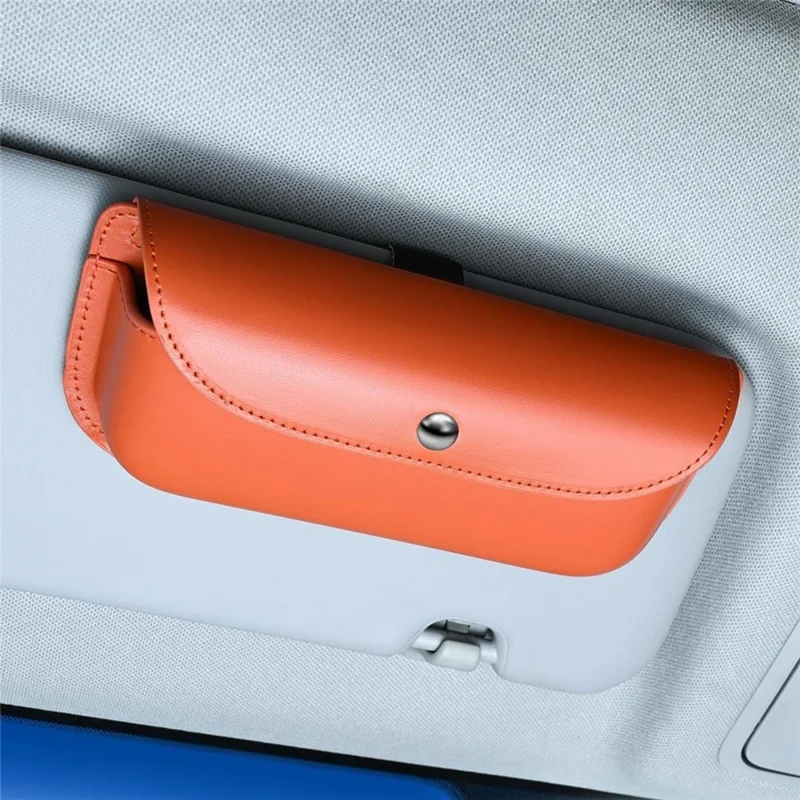 Boîte de Rangement pour Pare-Soleil de Voiture en Cuir avec Couvercle à Fermeture Magnétique - Orange / Cuir Microfibre