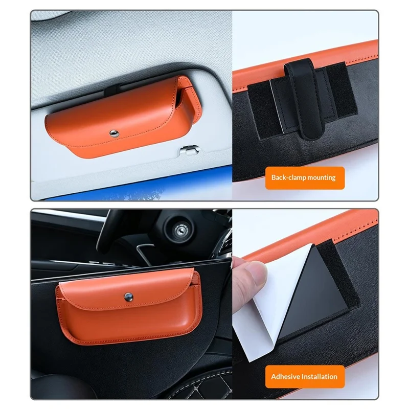 Boîte de Rangement pour Pare-Soleil de Voiture en Cuir avec Couvercle à Fermeture Magnétique - Orange / Cuir Microfibre