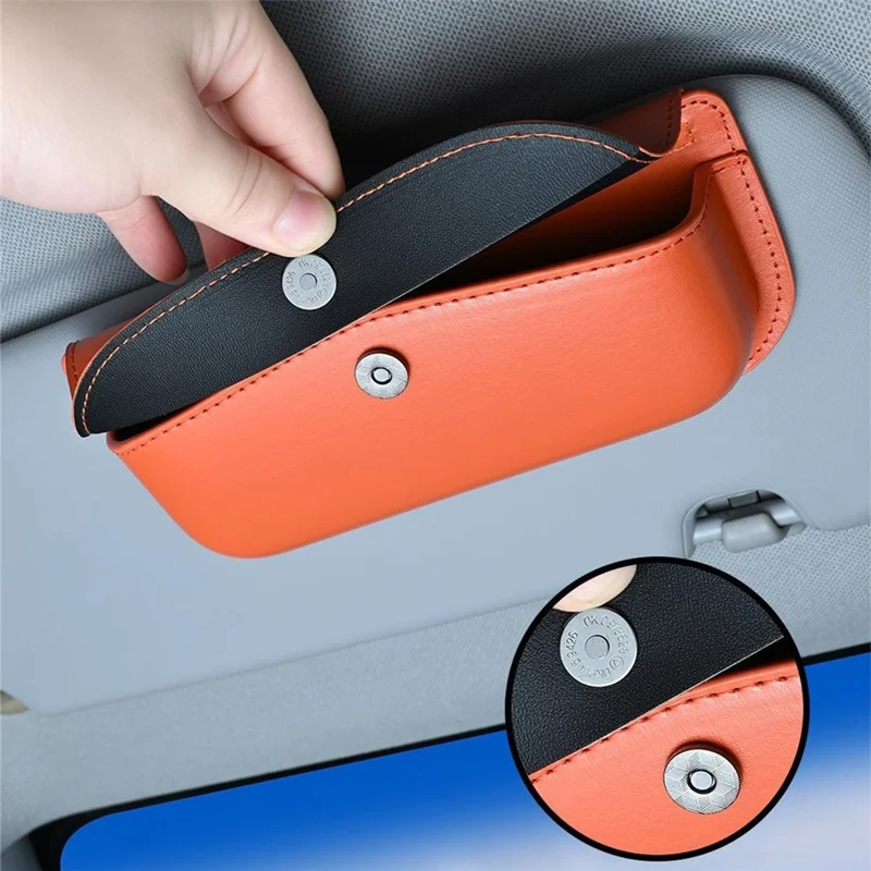 Boîte de Rangement pour Pare-Soleil de Voiture en Cuir avec Couvercle à Fermeture Magnétique - Orange / Cuir Microfibre
