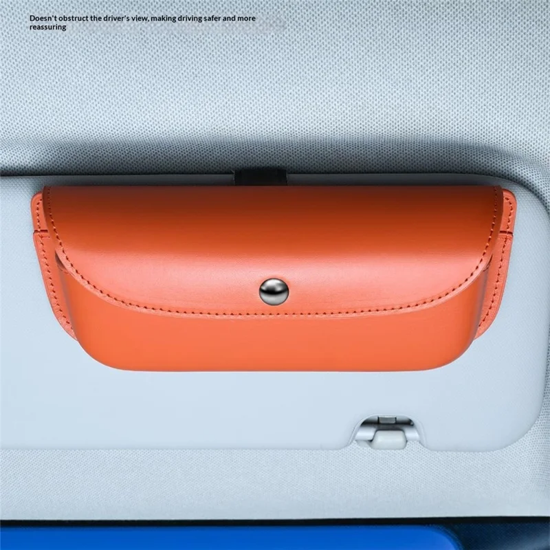 Boîte de Rangement pour Pare-Soleil de Voiture en Cuir avec Couvercle à Fermeture Magnétique - Orange / Cuir Microfibre