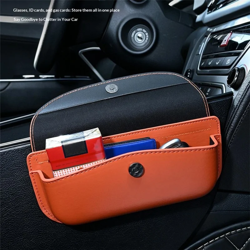 Boîte de Rangement pour Pare-Soleil de Voiture en Cuir avec Couvercle à Fermeture Magnétique - Orange / Cuir Microfibre