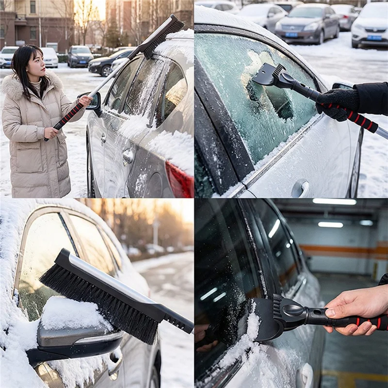 ST-3983A 2 in 1 Retractable Car Snow Brush and Ice Scraper PP + ABS for Winter Cleaning - Black
