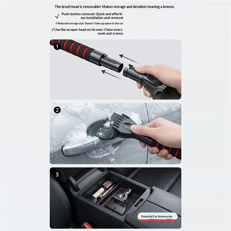 ST-3983A 2 in 1 Retractable Car Snow Brush and Ice Scraper PP + ABS for Winter Cleaning - Black