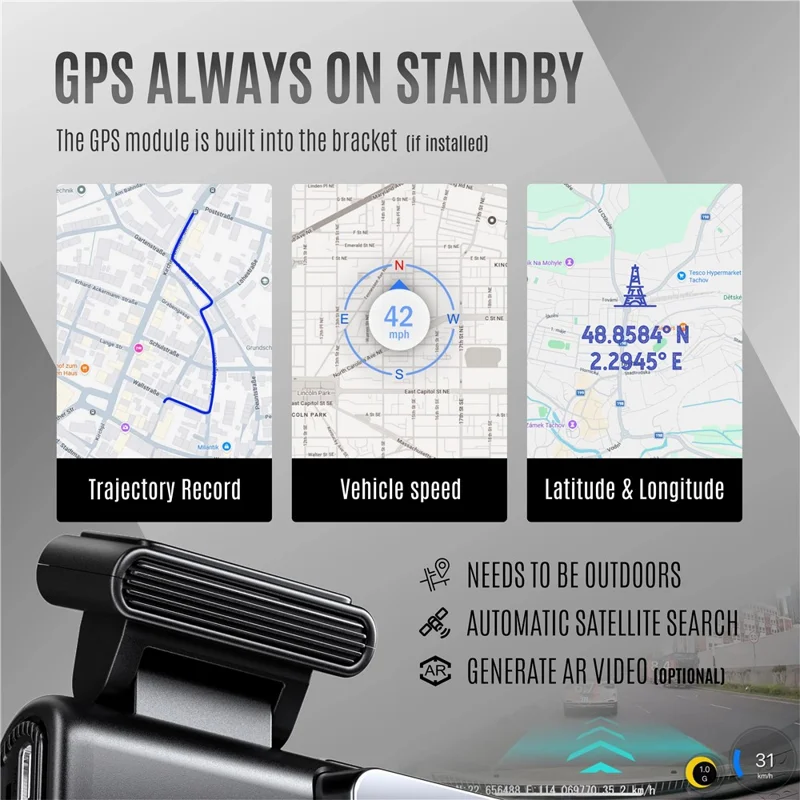 A227 Car DVR 4K + 1080P Dual Lens WiFi GPS Wide Angle Coverage Night Vision Dash Cam - Black