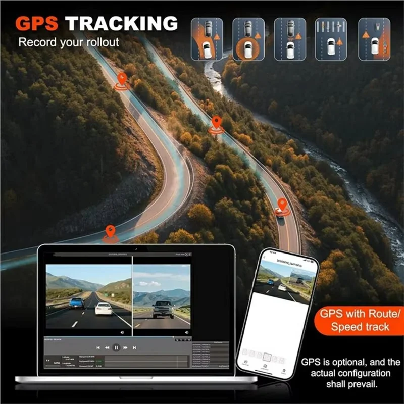 GPS WiFi Car DVR 4K Front + 1K Rear Recording Night Vision Wide Angle Dash Camera - Black