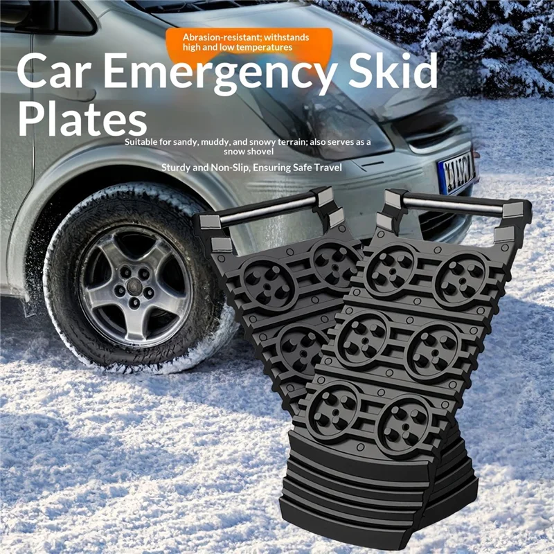 Car Emergency Skid Plate PE with Handle Traction Board for Snow Mud Sand Recovery - Black