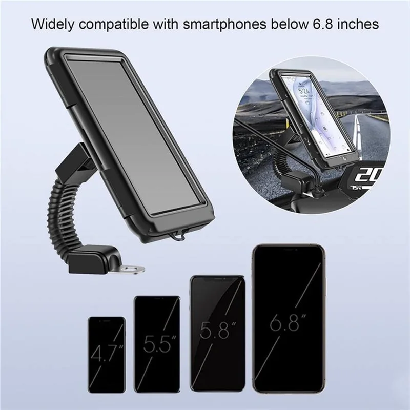 6.8 inch Waterproof Motorcycle Phone Holder PC Touch Screen Case 360 Degree Rotating Rearview Mirror Mount - Black