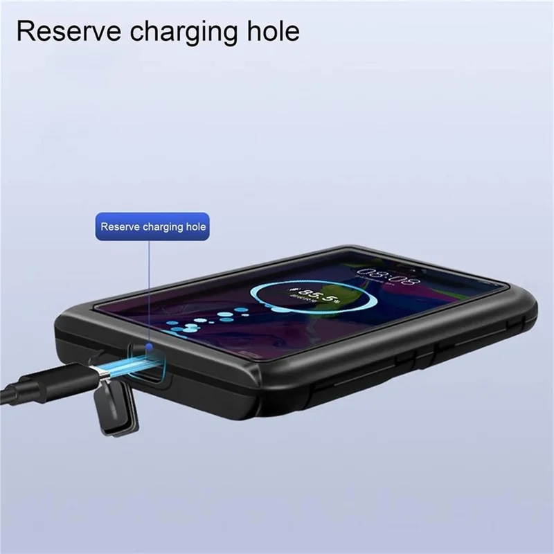 6.8 inch Waterproof Motorcycle Phone Holder PC Touch Screen Case 360 Degree Rotating Rearview Mirror Mount - Black