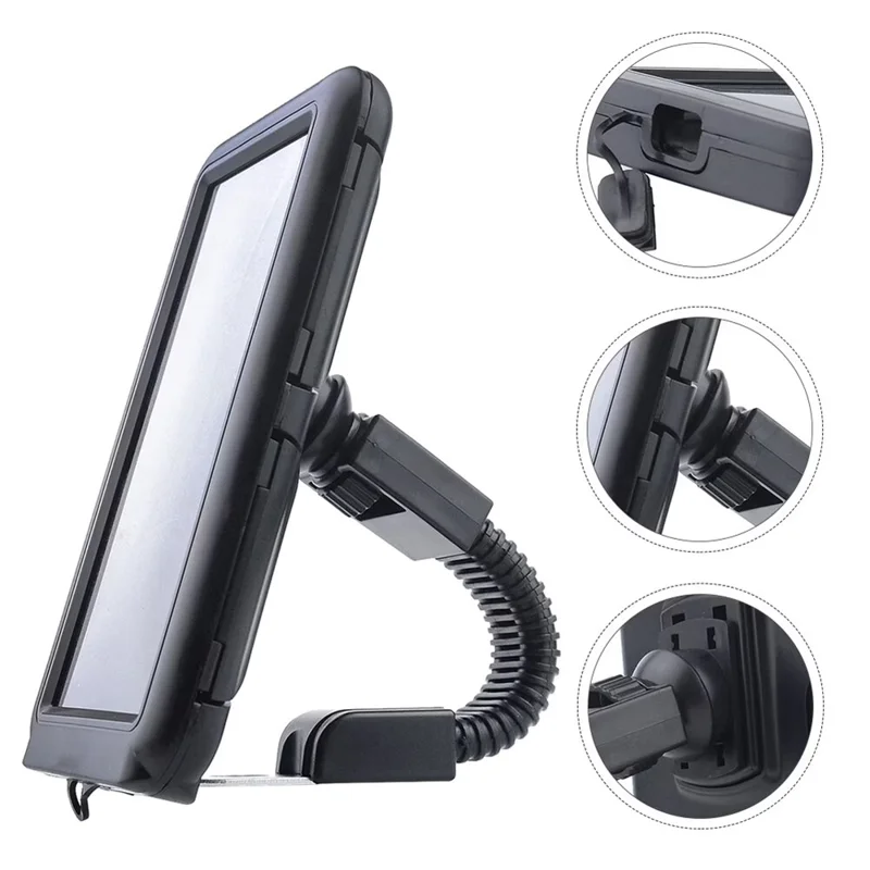 6.8 inch Waterproof Motorcycle Phone Holder PC Touch Screen Case 360 Degree Rotating Rearview Mirror Mount - Black