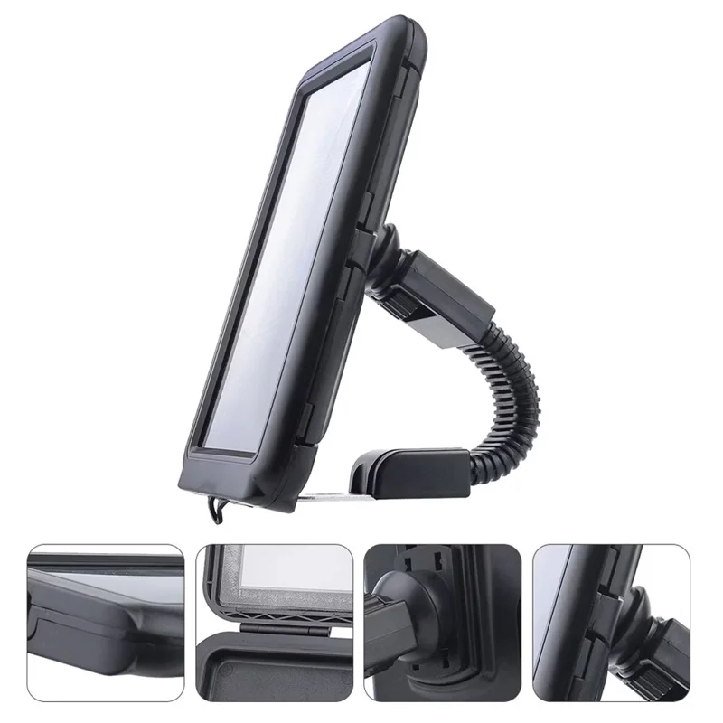6.8 inch Waterproof Motorcycle Phone Holder PC Touch Screen Case 360 Degree Rotating Rearview Mirror Mount - Black