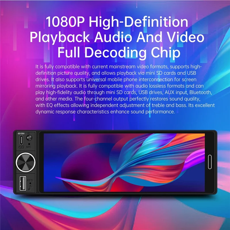 6510W 6.5 inch Single DIN Car Stereo Wireless CarPlay Bluetooth-compatible 5.2 FM Radio