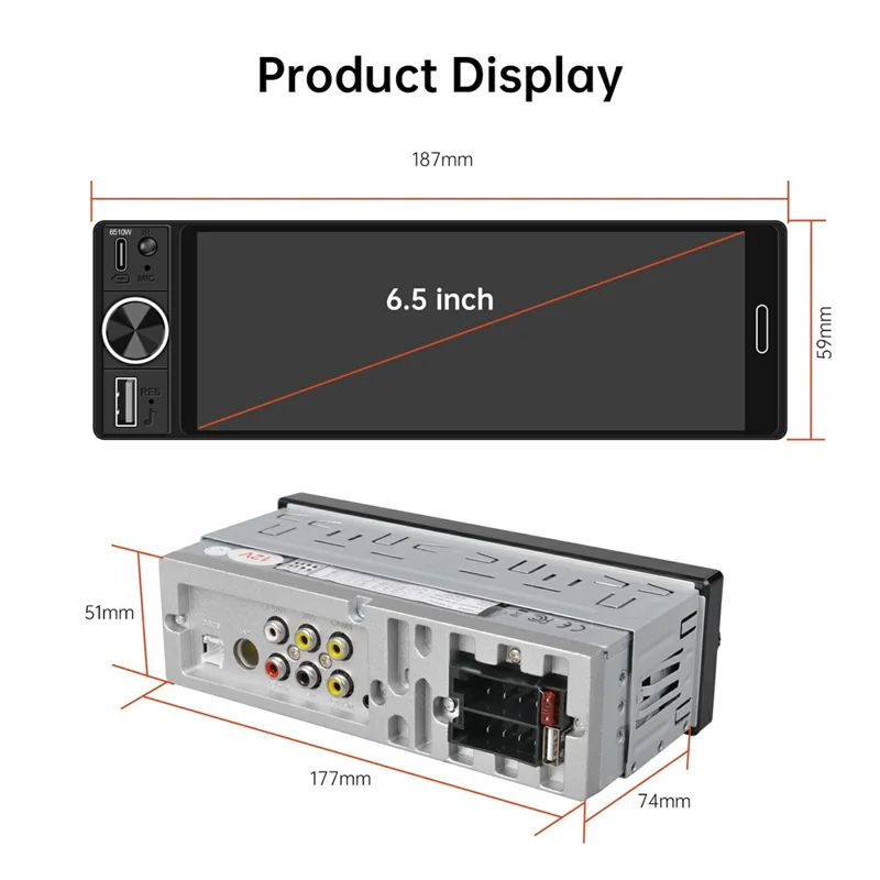 6510W 6.5 inch Single DIN Car Stereo Wireless CarPlay Bluetooth-compatible 5.2 FM Radio