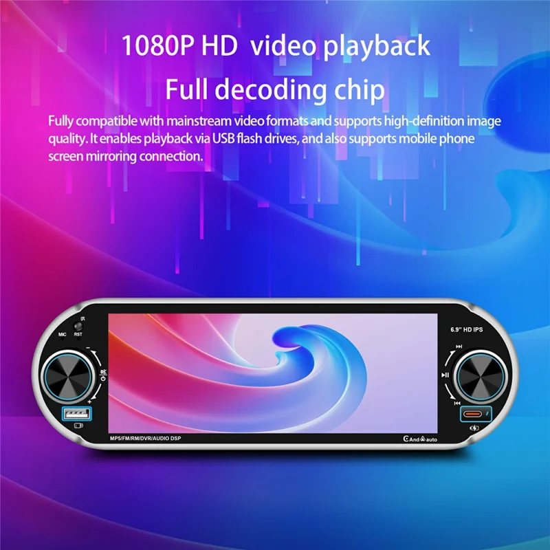 6.9 Inch Single DIN Car Stereo Wireless CarPlay Android Auto Bluetooth-compatible 5.2 Radio - Black