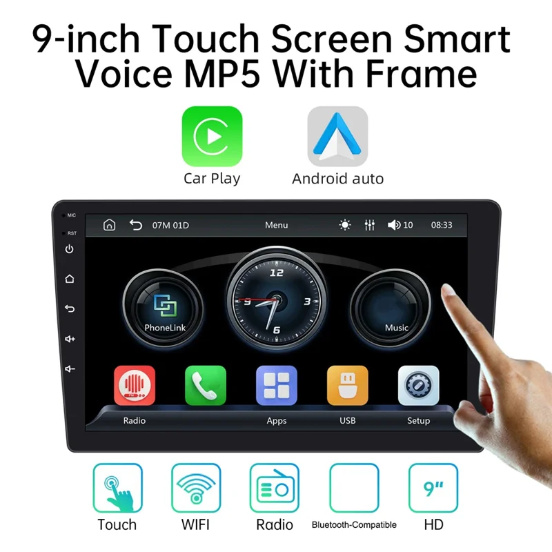9009W 9-Inch In-Cell Screen Car Radio Multimedia Player with Wireless CarPlay Android Auto Bluetooth-compatible 5.2 MP5 Player