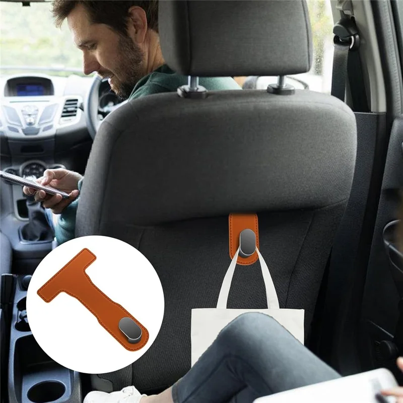 Car Glove Hook Foldable Storage Hanger PU Leather Nano Adhesive Strong Load Capacity Organizer for Vehicle Interior - Orange