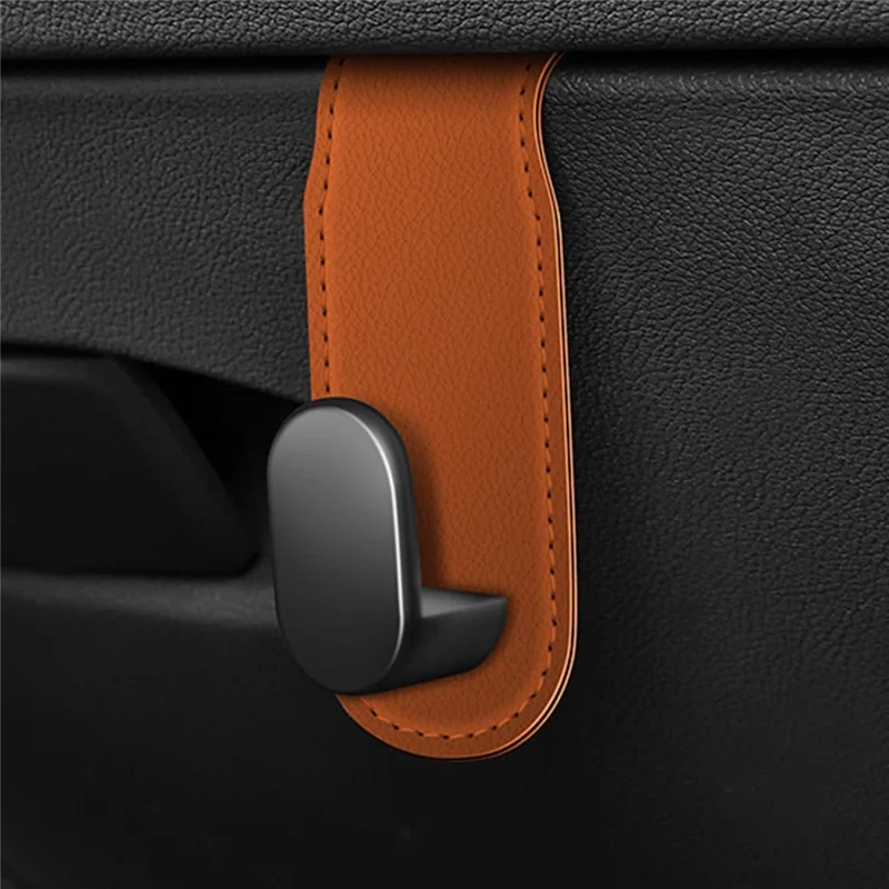 Car Glove Hook Foldable Storage Hanger PU Leather Nano Adhesive Strong Load Capacity Organizer for Vehicle Interior - Orange