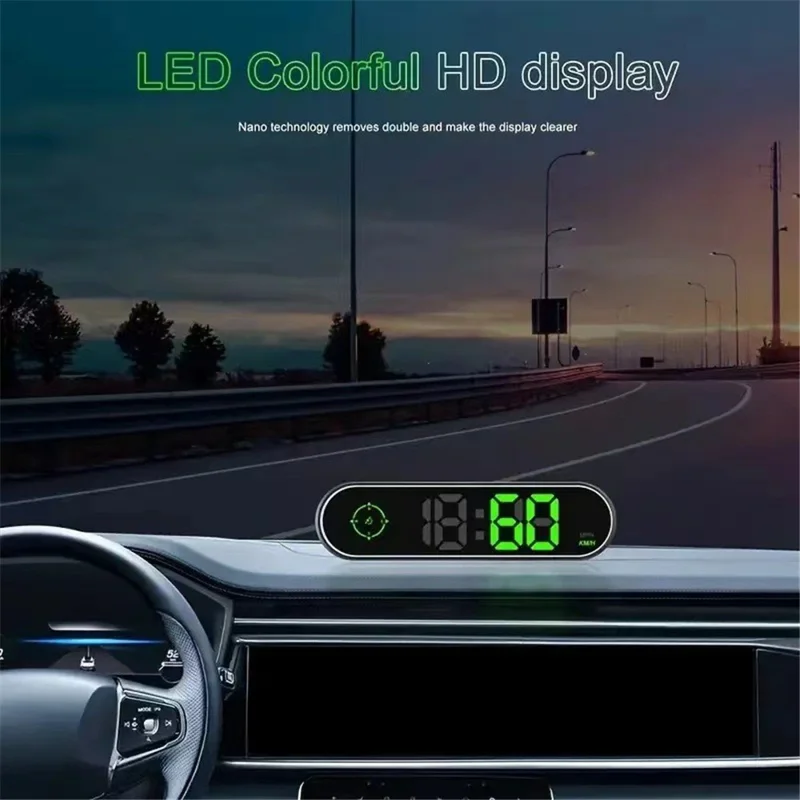 V11 Car HUD Display GPS KMH / MPH Speed LED Multi Color USB Powered for Car Dashboard - Black
