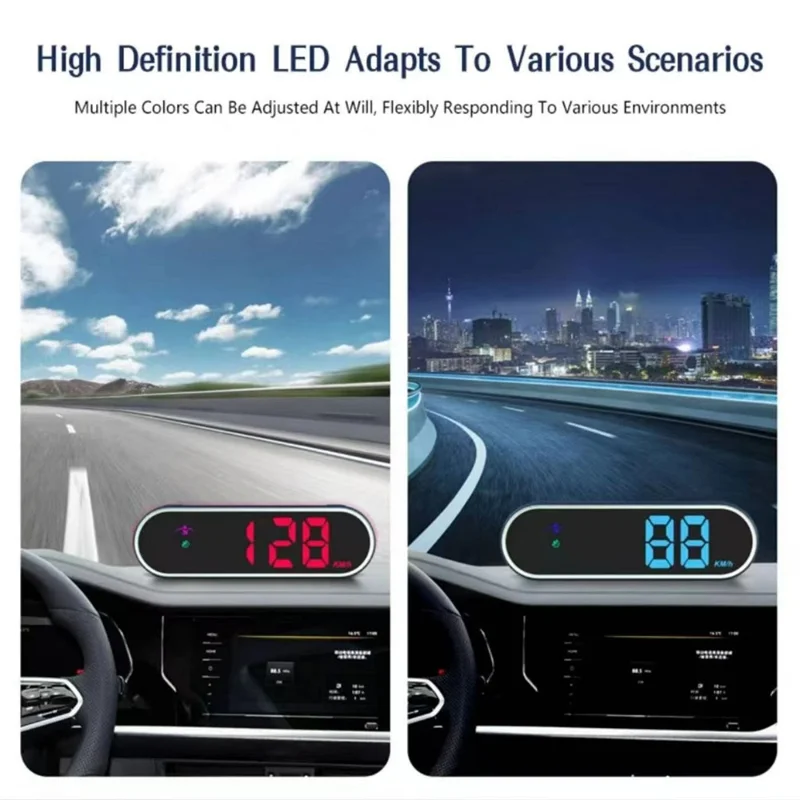 V11 Car HUD Display GPS KMH / MPH Speed LED Multi Color USB Powered for Car Dashboard - Black