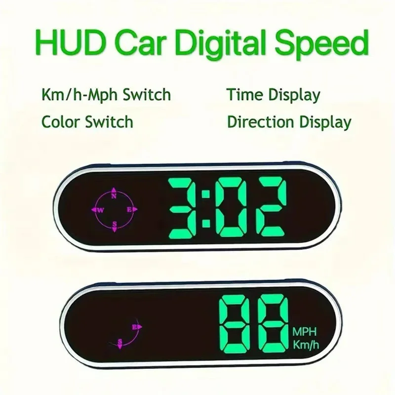 V11 Car HUD Display GPS KMH / MPH Speed LED Multi Color USB Powered for Car Dashboard - Black