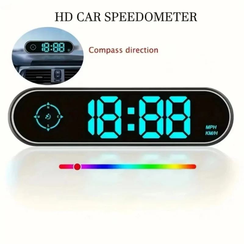 V11 Car HUD Display GPS KMH / MPH Speed LED Multi Color USB Powered for Car Dashboard - Black