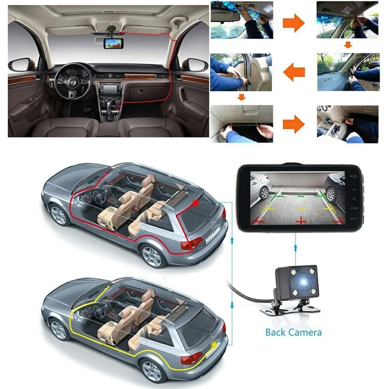 A36 4-Channel Dash Camera 1080P WiFi 170 Degree Wide Angle Night Vision Recording System for Car - Black