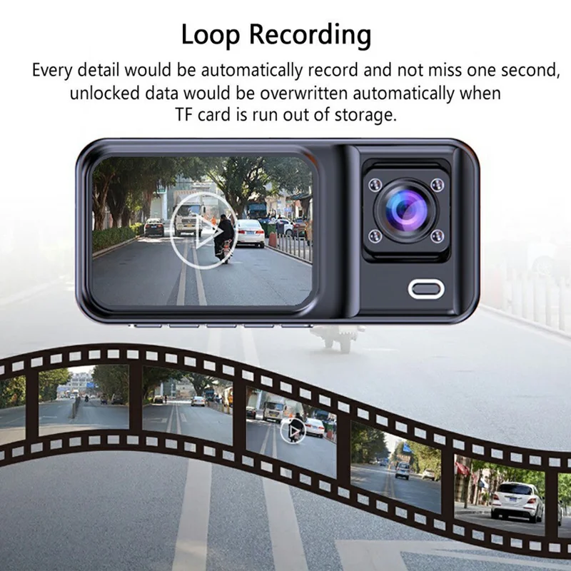 A98 WiFi 3-Channel Dash Cam Front Rear Interior 1080P IR Night Vision 2.0 Inch Screen Loop Recording Car DVR